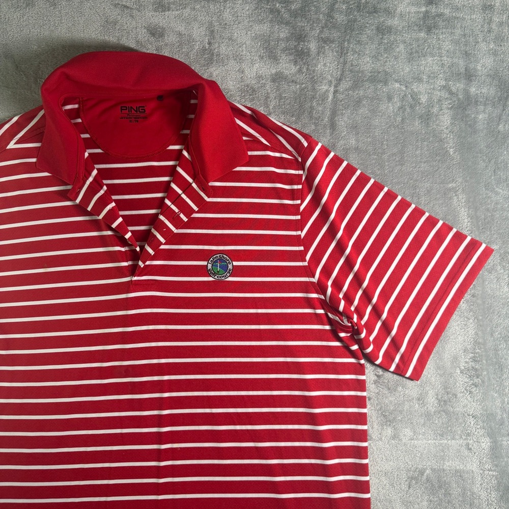 PING Performance Lakeshore Golf Course Polo Shirt Mens XL Red Striped Golfing